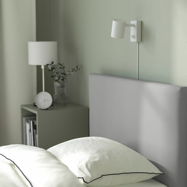 IKEA GLADSTAD Upholstered Bed 2 Storage Boxes Kabusa Light Gray Twin