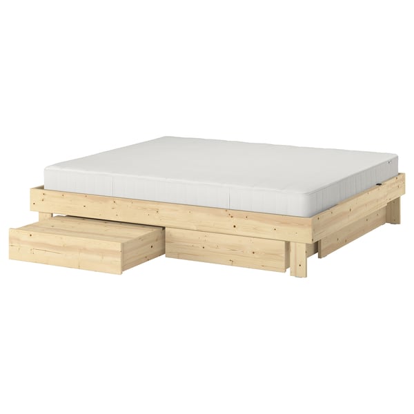 IKEA GLAMBERGET Bed frame with storage and mattress pine/Vesteröy medium firm Full