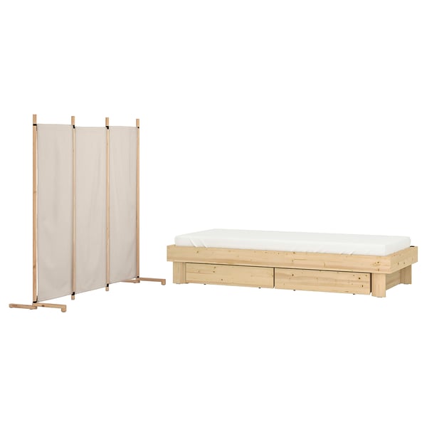 IKEA GLAMBERGET Bedroom furniture set of 2 pine/Katorp beige Twin/Full
