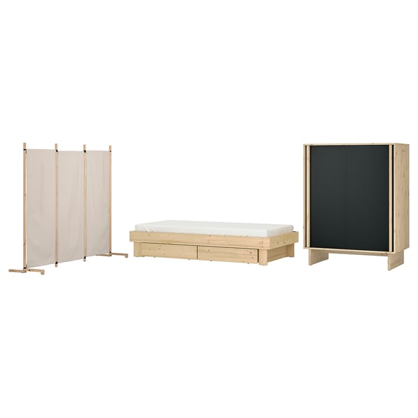 IKEA GLAMBERGET Bedroom furniture set of 3 pine/Katorp beige Twin/Full