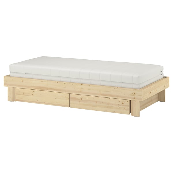 IKEA GLAMBERGET Extendable bed w stor/2 mattresses pine/Åsvang medium firm Twin