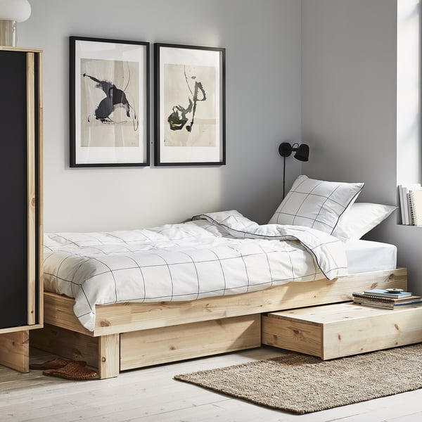 IKEA GLAMBERGET Extendable Bed With Storage Pine Twin