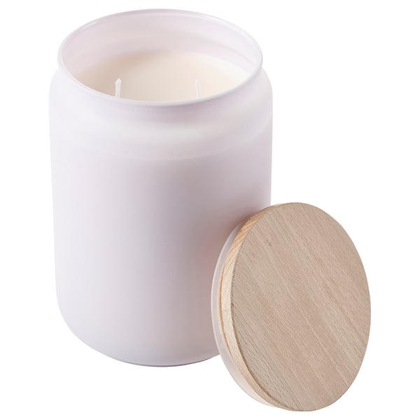 IKEA GOLIATTUJA Scented cndl in glass w lid/2 wicks Lavender bliss/purple 100 hr