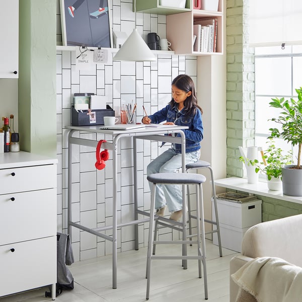 IKEA GRÅSALA / GRÅSALA Bar Table And 2 Bar Stools Gray Gray/gray 29 1/2 "