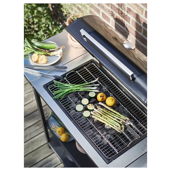 IKEA GRILLSKÄR Charcoal Grill W 2 Side Tables Stainless Steel/outdoor 39/48 3/8/57 7/8x24 "