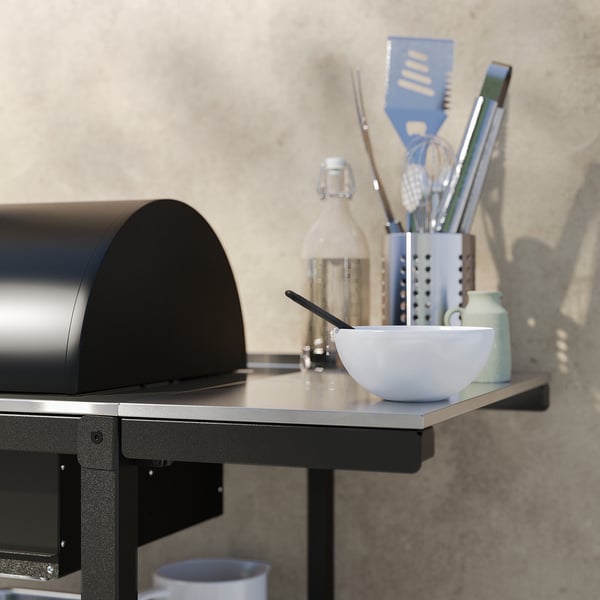 IKEA GRILLSKÄR Charcoal Grill W 2 Side Tables Stainless Steel/outdoor 39/48 3/8/57 7/8x24 "