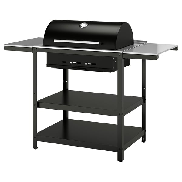 IKEA GRILLSKÄR Charcoal grill w 2 side tables stainless steel/outdoor 39/48 3/8/57 7/8x24 "