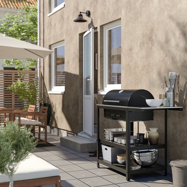 IKEA GRILLSKÄR Charcoal Grill W Side Table Stainless Steel/outdoor 36 5/8/45 5/8x24 "