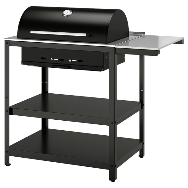 IKEA GRILLSKÄR Charcoal grill w side table stainless steel/outdoor 36 5/8/45 5/8x24 "