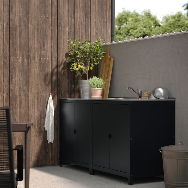 IKEA GRILLSKÄR Door/side Units/back Black/stainless Steel Outdoor 33 7/8x24 "