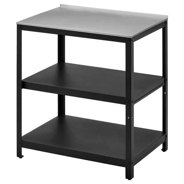 IKEA GRILLSKÄR Kitchen island shelf unit black/stainless steel outdoor 33 7/8x24 "
