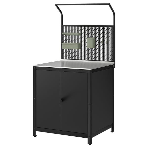 IKEA GRILLSKÄR Kitchen island w back panel with doors stainless steel/outdoor 33 7/8x24x69 1/4 "