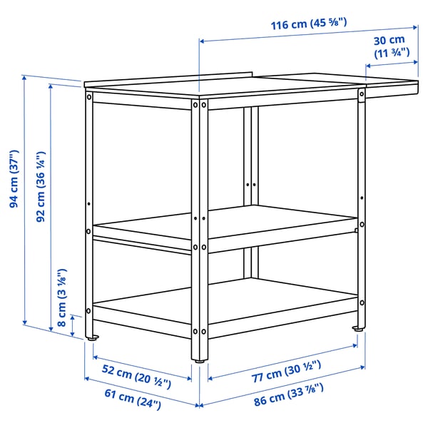 IKEA GRILLSKÄR Kitchen Island W Side Table Stainless Steel/outdoor 36 5/8/45 5/8x24 "