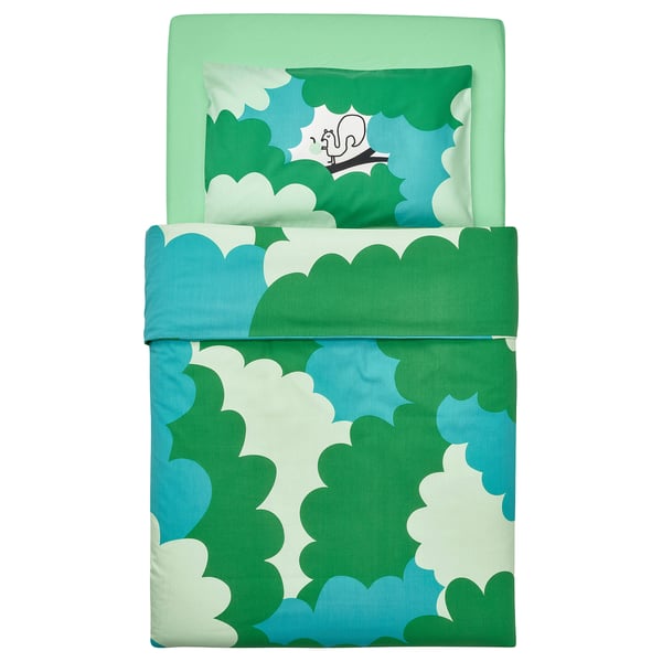 IKEA GRÖNFINK 3-piece Bedlinen Set For Crib Green/turquoise 27 ½x52 "
