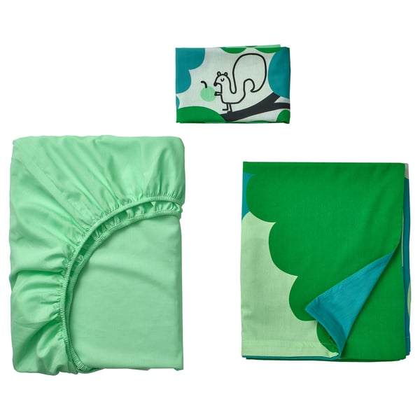 IKEA GRÖNFINK 3-piece Bedlinen Set For Crib Green/turquoise 27 ½x52 "