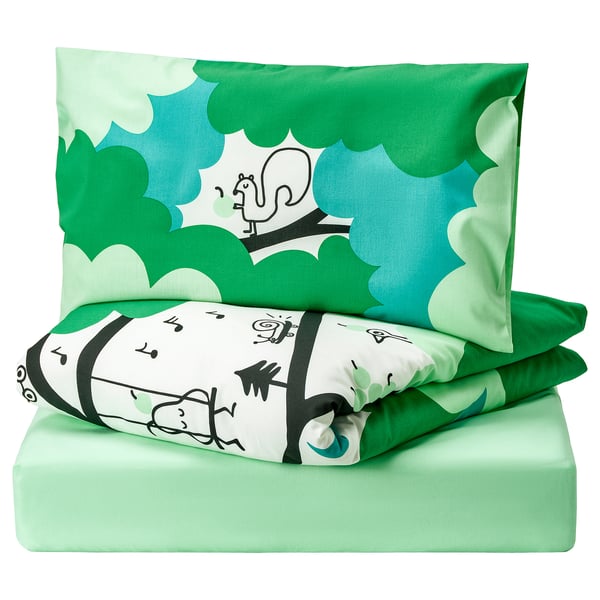 IKEA GRÖNFINK 3-piece bedlinen set for crib green/turquoise 27 ½x52 "