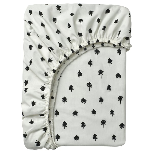 IKEA GRÖNFINK Crib fitted sheet white/tree pattern 28x52 "