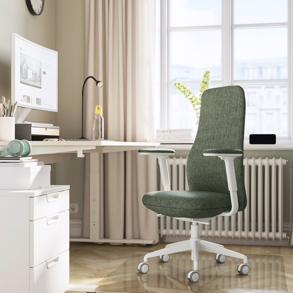 IKEA GRÖNFJÄLL Office Chair With Armrests Letafors Gray-green/white