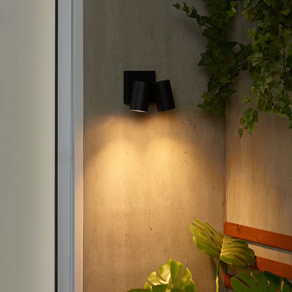 IKEA GRÖNSPRÖT Wall Lamp Double Hardwired Outdoor Black