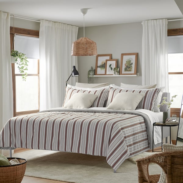 IKEA GULDAKLEJA Comforter Set Red-brown/stripe Full/Queen