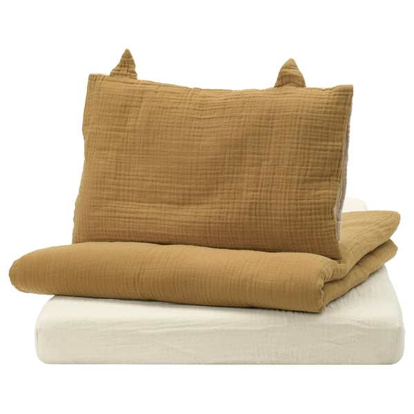IKEA GULDVÄVARE 3-piece bedlinen set for crib dark yellow/beige 27 1/2x52 "