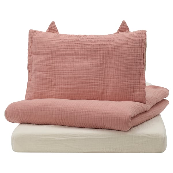IKEA GULDVÄVARE 3-piece bedlinen set for crib pale pink/beige 27 1/2x52 "