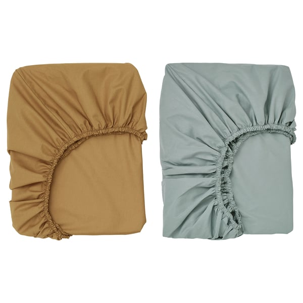 IKEA GULDVÄVARE Crib fitted sheet dark yellow/blue 27 1/2x52 "