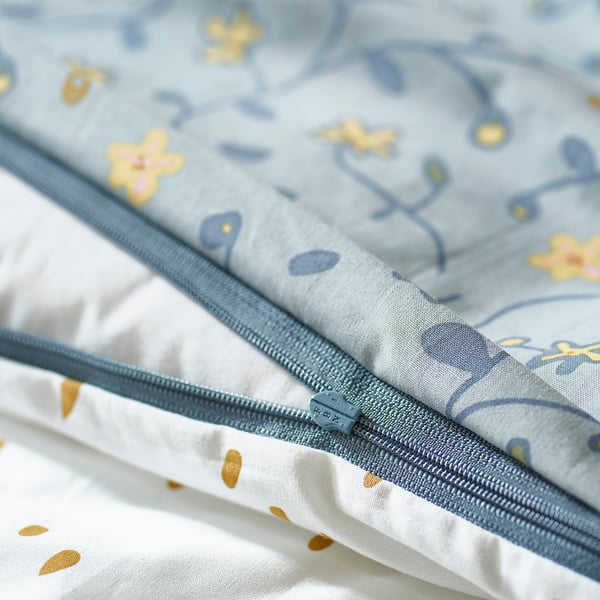 IKEA GULDVÄVARE Duvet Cover 1 Pillowcase F Crib Blue/white Floral Pattern 43x49/14x22 "