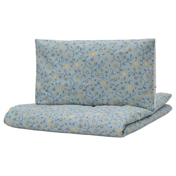 IKEA GULDVÄVARE Duvet cover 1 pillowcase f crib blue/white floral pattern 43x49/14x22 "