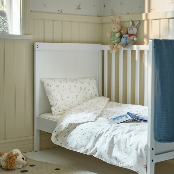 IKEA GULDVÄVARE Duvet Cover 1 Pillowcase F Crib White/floral Pattern 43 1/4x49 1/4/13 3/4x21 5/8 "