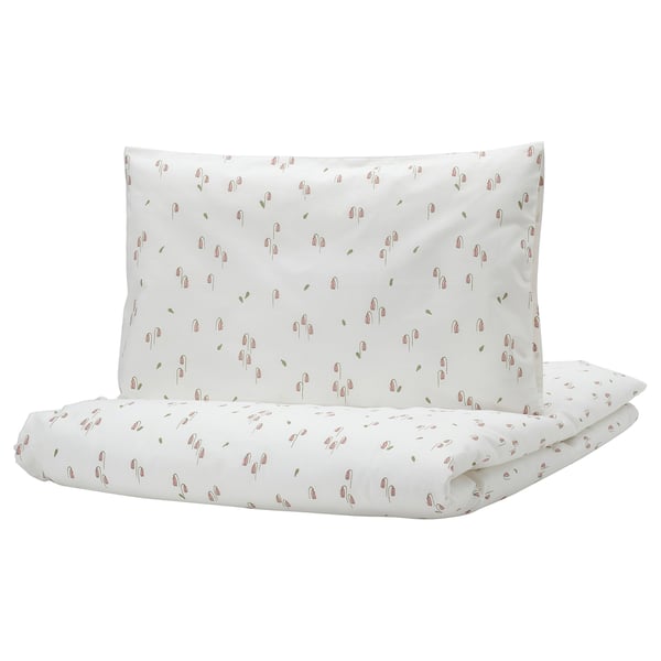 IKEA GULDVÄVARE Duvet cover 1 pillowcase f crib white/floral pattern 43 1/4x49 1/4/13 3/4x21 5/8 "