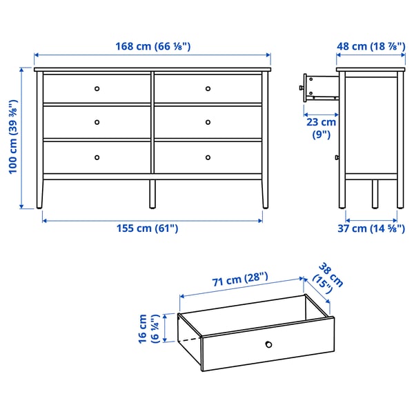IKEA GULLABERG 6-drawer Dresser White/anchor/unlock Function 66 1/8x18 7/8x39 3/8 "