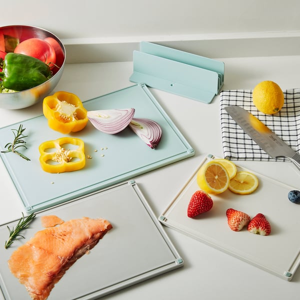 IKEA GUMMIHAJ Holder With 3 Chopping Boards Mixed Colors