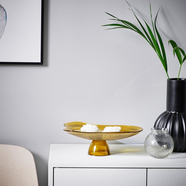 IKEA HÄCKPOPPEL Decorative Bowl With Base Brown 9 ½ "