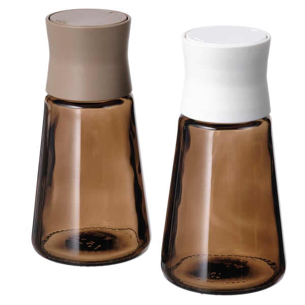 IKEA HALVTOM Salt and pepper shakers glass/brown 4 ¾ "