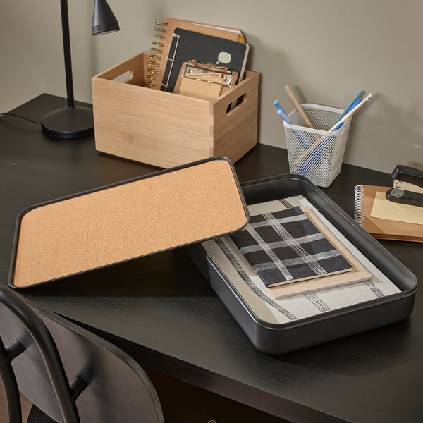 IKEA HARVMATTA Box With Lid Anthracite 9 ½x13 ¾x2 ¼ "