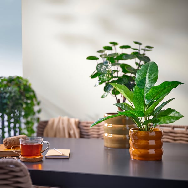 IKEA HASSELBUKETT Plant Pot Indoor/outdoor/brown-yellow 4 ¾ "