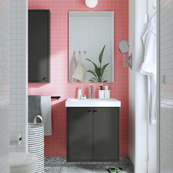 IKEA HAVBÄCK Bathroom Vanity With Doors Dark Gray 24x21x25 1/8 "