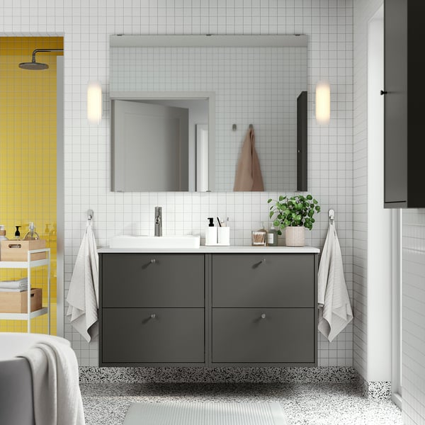 IKEA HAVBÄCK / ORRSJÖN Bathroom Vanity With Sink & Faucet Dark Gray/white Marble Effect 49x21 1/2x28 3/8 "