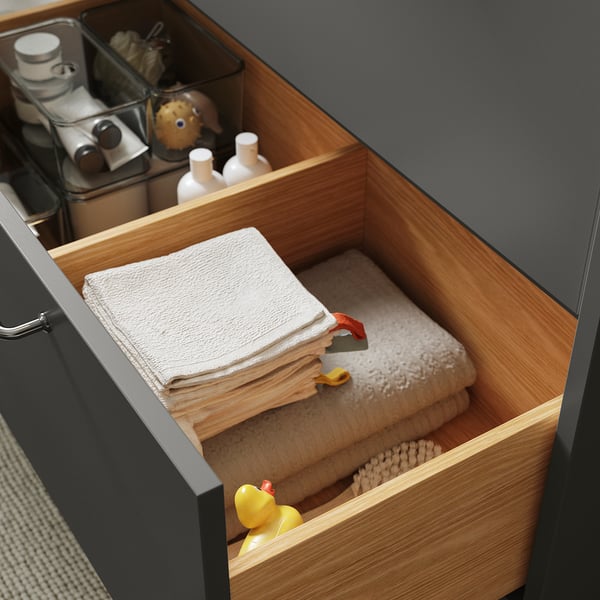 IKEA HAVBÄCK / ORRSJÖN Double Vanity With Sink & Faucet Dark Gray/brown Oak Effect/white Marble Effect 67x21 1/2x28 3/8 "
