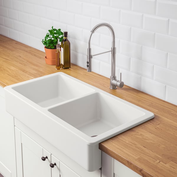 IKEA HAVSEN Apron Front Double Bowl Sink White 37x19 "