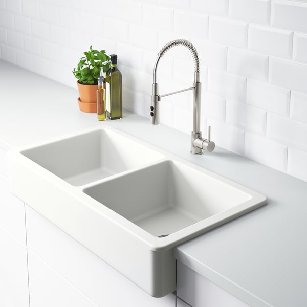 IKEA HAVSEN Apron Front Double Bowl Sink White 37x19 "
