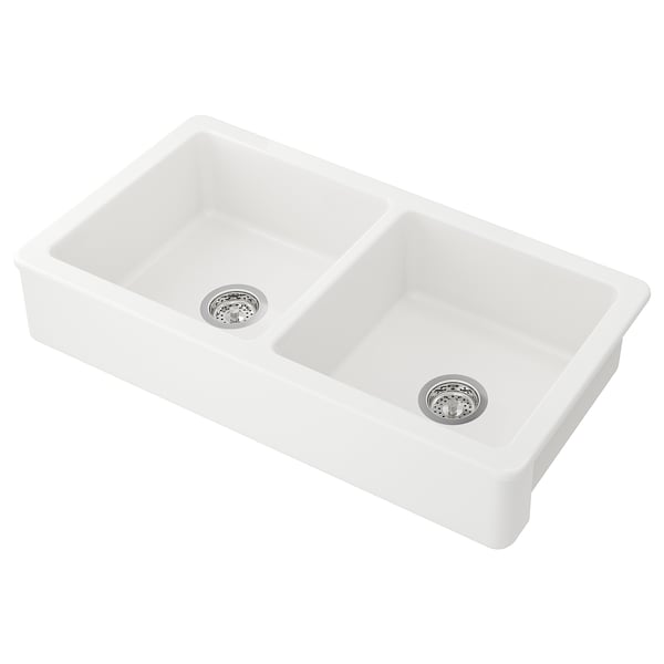 IKEA HAVSEN Apron front double bowl sink white 37x19 "