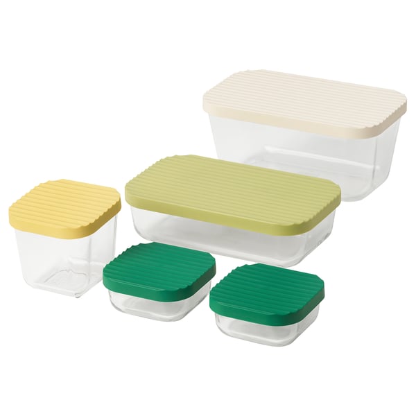 IKEA HAVSTOBIS Food container with lid set of 5 clear/multicolor