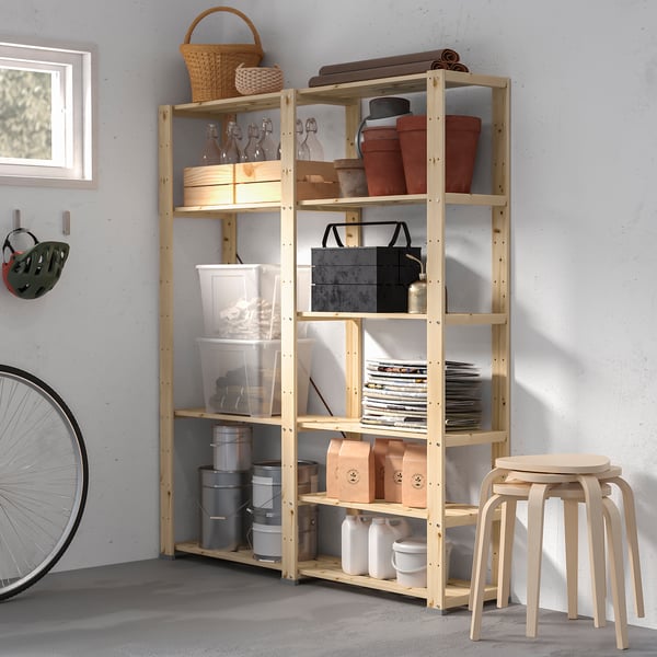 IKEA HEJNE 2 Section Shelving Unit With End Protectors/softwood 60 5/8x12 1/4x67 3/4 "