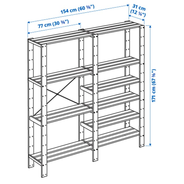 IKEA HEJNE 2 Section Shelving Unit With End Protectors/softwood 60 5/8x12 1/4x67 3/4 "