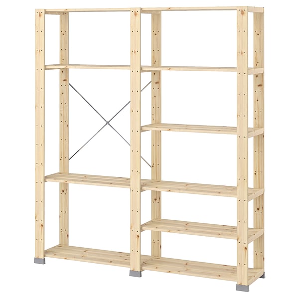 IKEA HEJNE 2 section shelving unit with end protectors/softwood 60 5/8x12 1/4x67 3/4 "