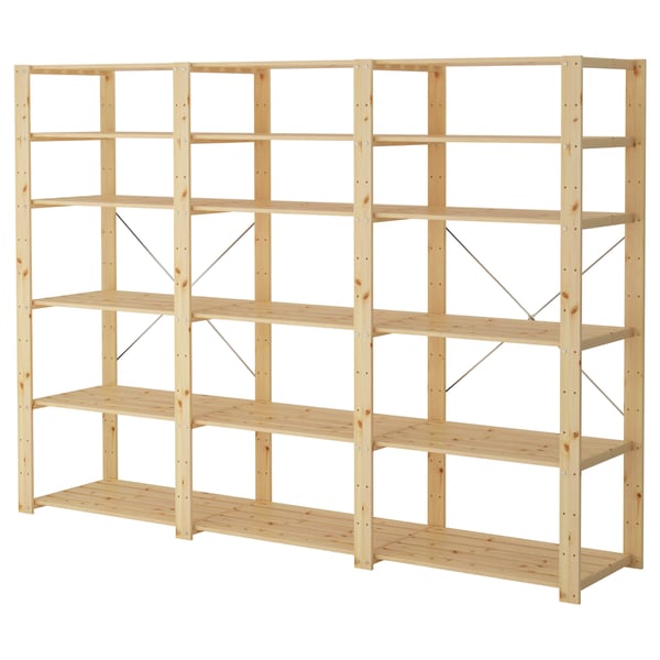 IKEA HEJNE 3 section shelving unit softwood 90 1/2x19 5/8x67 3/8 "