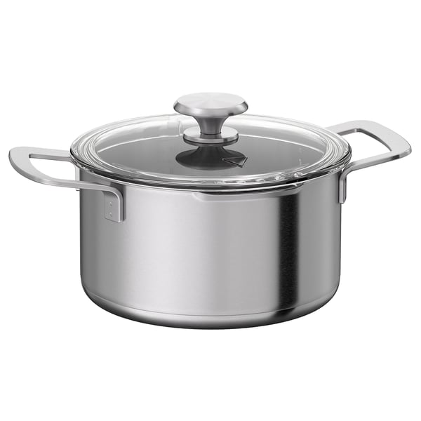IKEA HEMKOMST Pot with lid stainless steel/glass 3.2 qt