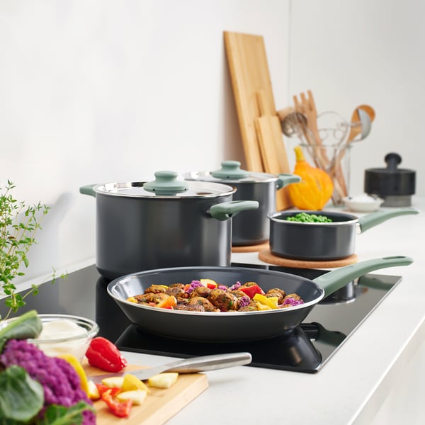 IKEA HEMLAGAD 6-piece Cookware Set Non-stick Coating Light Gray-green/gray